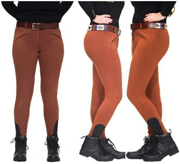 eQuitack Women's Stretchy Self Seat Horse Riding Jodhpurs Dark Brown
