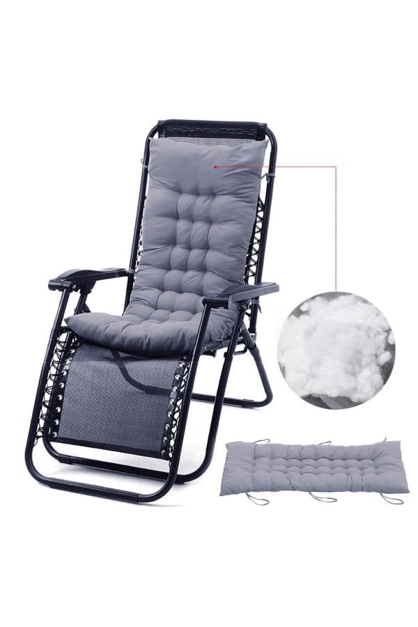 Living and Home 40x110cm Grey Garden Beach Cushion Sun Lounger Cushion with Straps for Recliners, Beach & Office Chairs