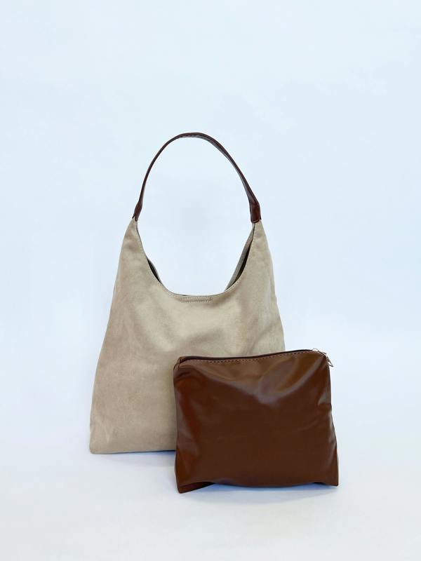 Suede Hobo Shoulder Bag in Beige - svnx