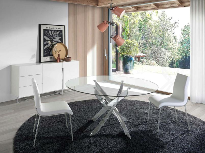 Angel Cerdá White Wood and Chrome-plated Steel Sideboard 3051