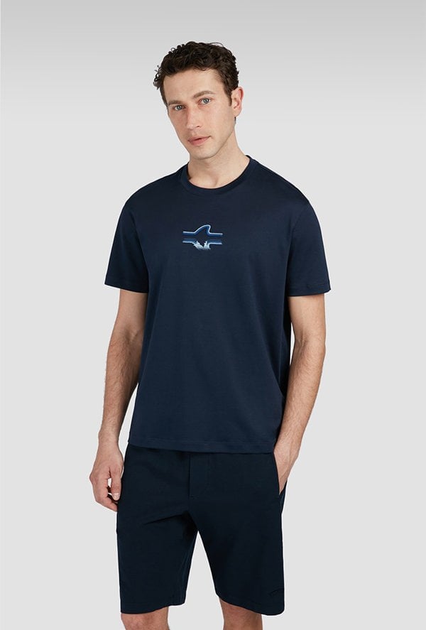 Paul & Shark Men's T-Shirt in Su® Cotton Jersey with Fin Embroidery - Navy