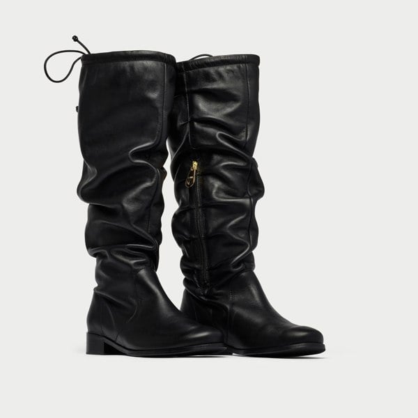 Natalie black leather boot pair