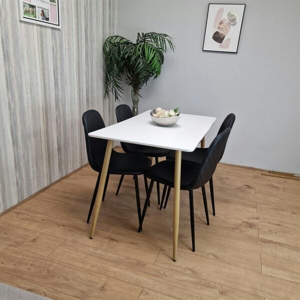 Kosy Koala Dining Table Set of 4 Wooden White Table with 4 Black Gem Patterend Chairs