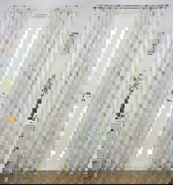 Tyrone Textiles Floral Leaf Voile Panel with Rod Pocket Header for Living Room & Bedrooms