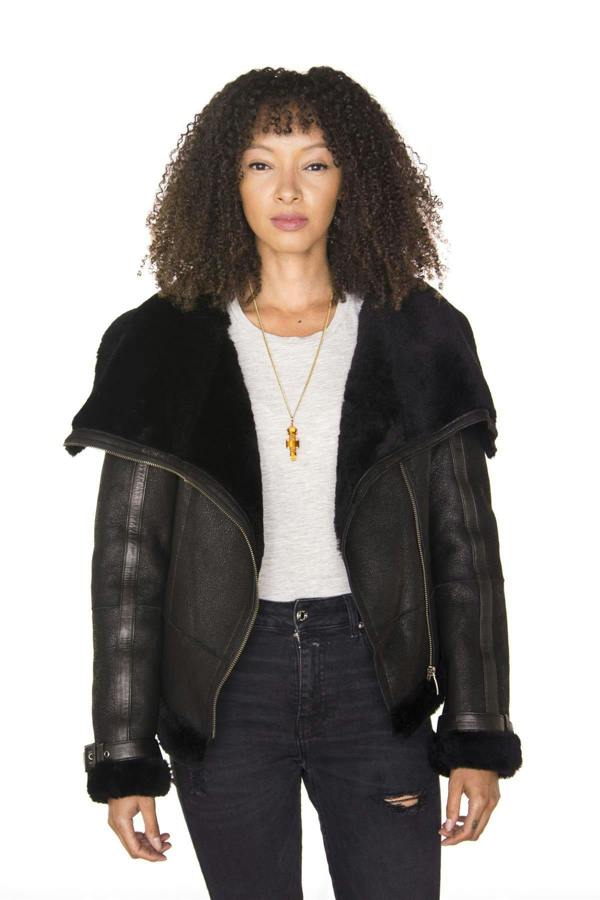 Infinity Leather Womens Merino Sheepskin Aviator Leather Jacket-Asmara