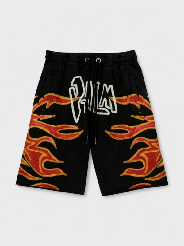 Palm Angels Graffiti Flames Sweatshorts Black - Supplied FashionPalm Angels