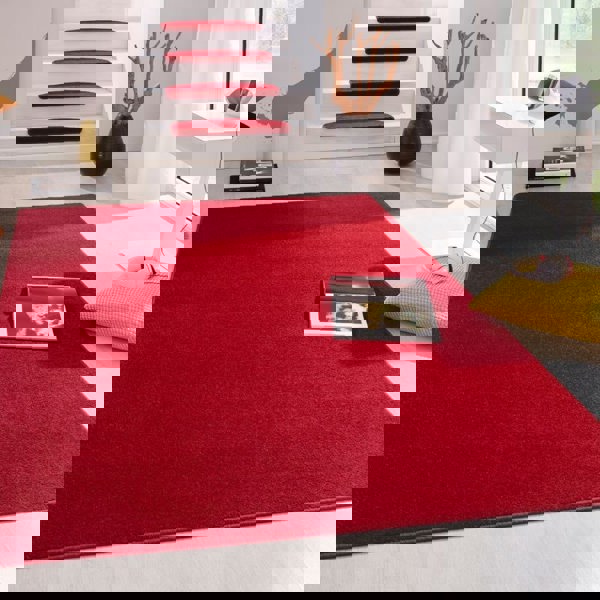 Modern Plain Red Rug – Soft Short Pile