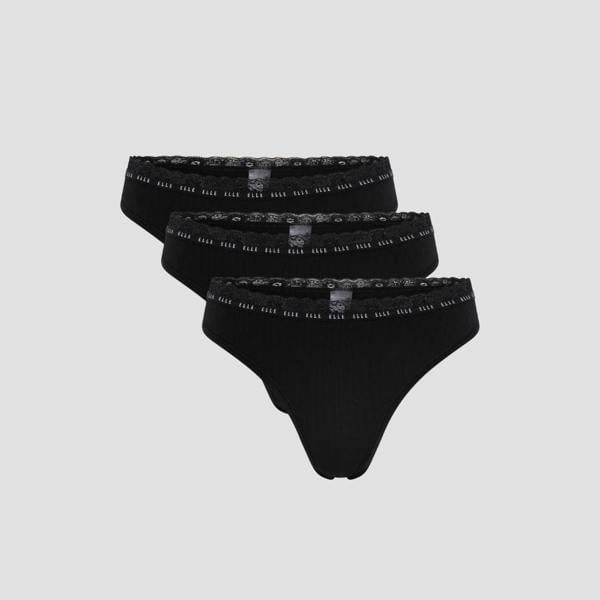 ELLE Multi Pack (3) Synthetic Rib Thongs in Black