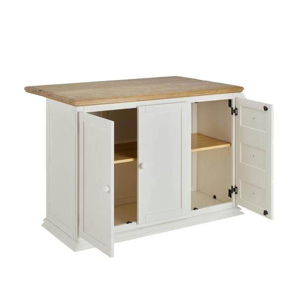 Statement Furniture Shire Breakfast Bar White Kitchen Storage Trolley with Oak Top Extendable Rolling Kitchen Island