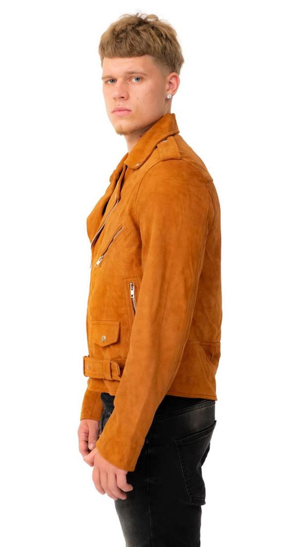 Infinity Leather Mens Goat Suede Leather Brando Biker Jacket-Melbourne