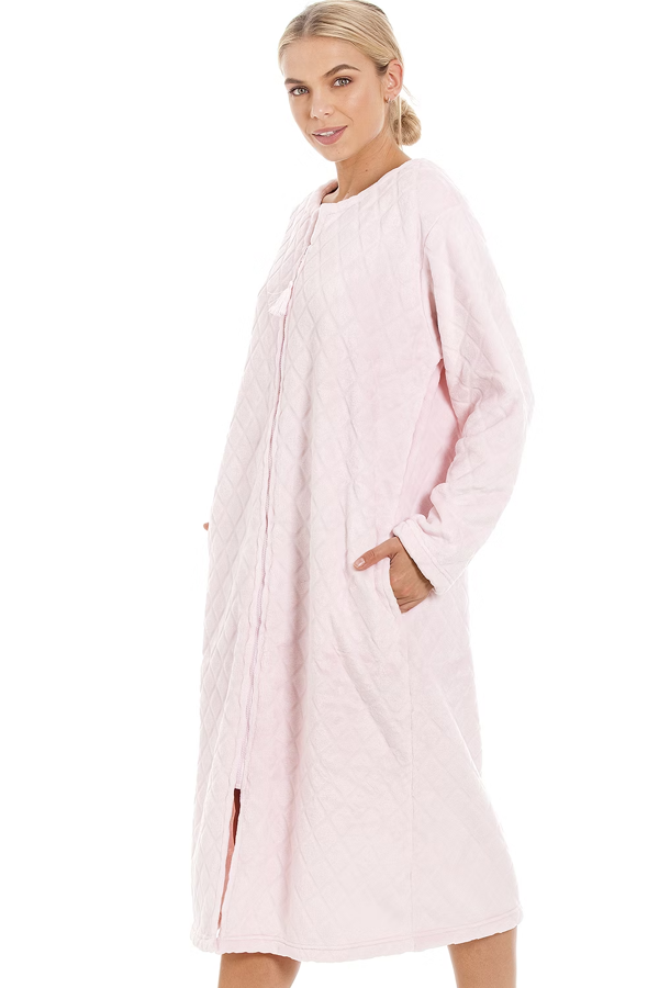 Camille Classic Supersoft Diamond Print Zip Up Housecoat