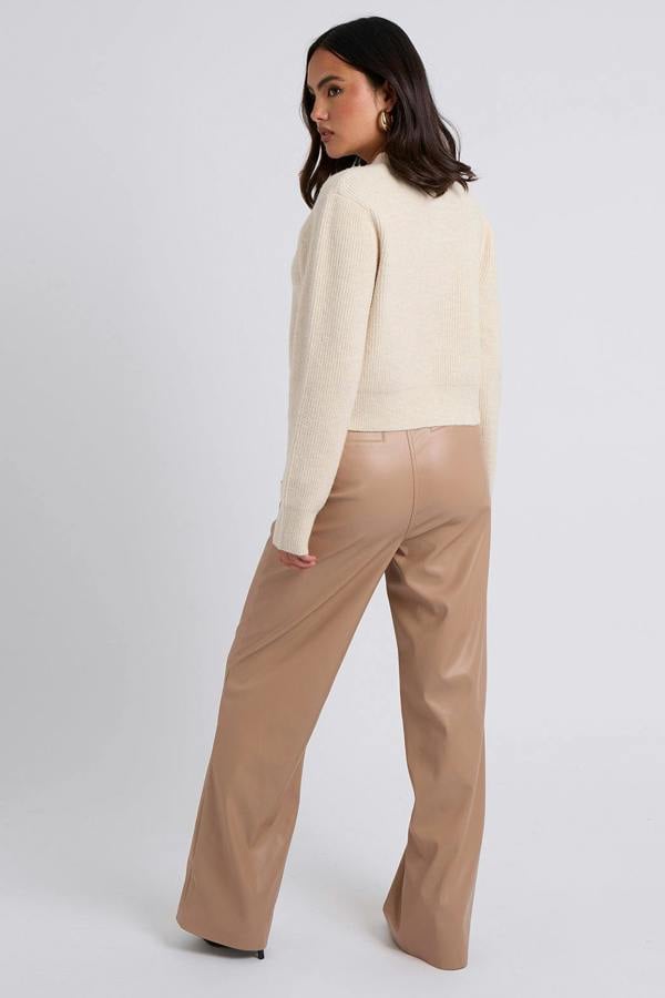 Urban Bliss Beige Wide Leg PU Trouser