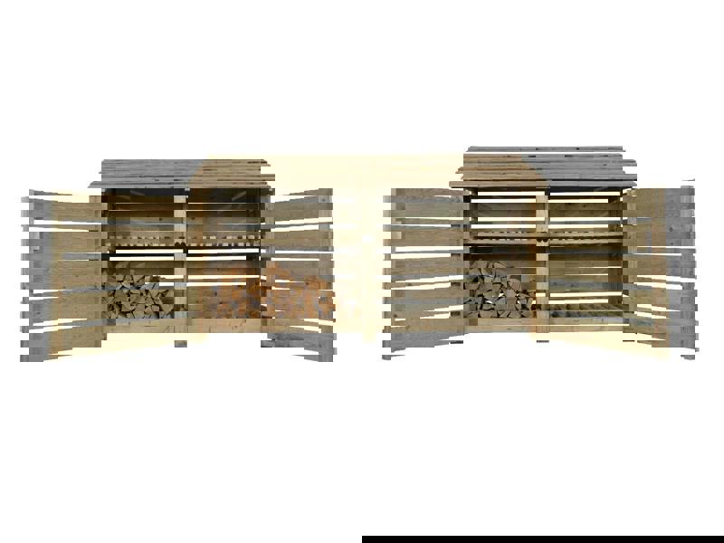Arbor Garden Solutions Slatted Wooden Log Store with Doors and Shelf W-227cm, H-126cm or 180cm, D-88cm
