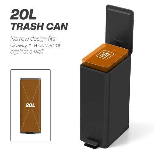HOMCOM 20L Kitchen Pedal Bin, Slim Rubbish Bin with Soft-Close Lid