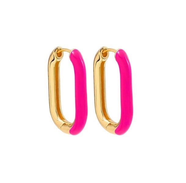 One Of A Kind Club Pink gold rectangle huggie