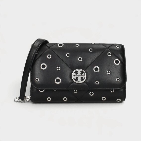 Tory Burch Willa Grommets Chain Wallet Black