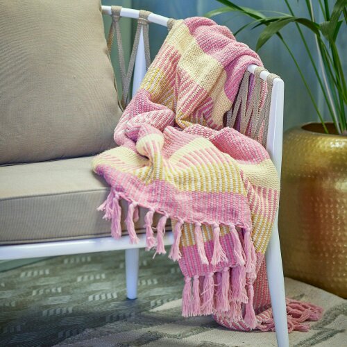 Love Frankie Textured Recycled Cotton Throw Blanket in Rose & Lemon