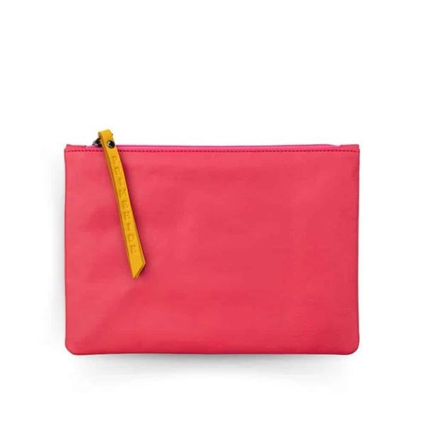 Soft pink leather makeup pouch medium – front view