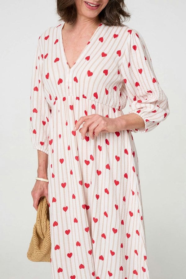 Pink | Striped Empire 3/4 Sleeve Maxi Dress
