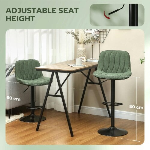 Wyld Haus Kali Fabric Green Adjustable Linen Look Bar Stools Set Of 2