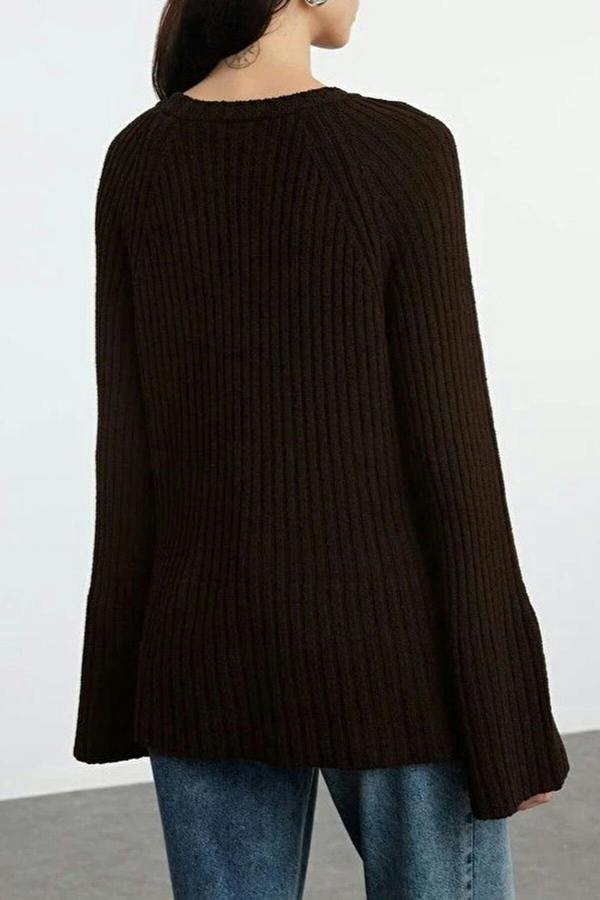 WOVCOR Loose Fit Cotton Knit Sweater with Peplum Detail