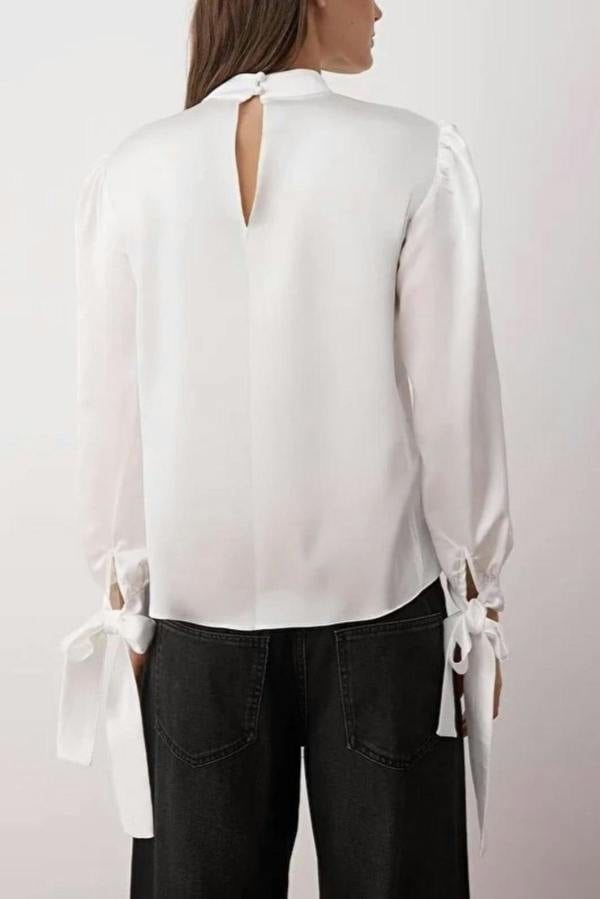 WOVCOR Satin Woven Blouse with Tie Detail
