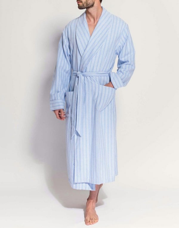 British Boxers Men's Brushed Cotton Dressing Gown – Westwood Blue Stripe