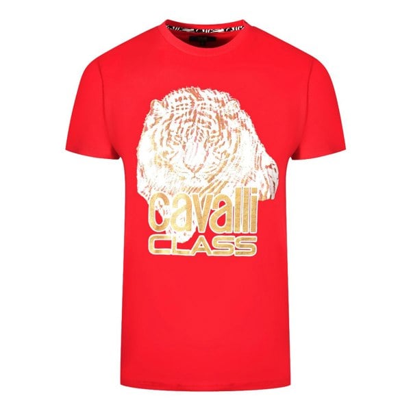 Cavalli Class Large Tiger Logo Red T-Shirt - Nova Clothing