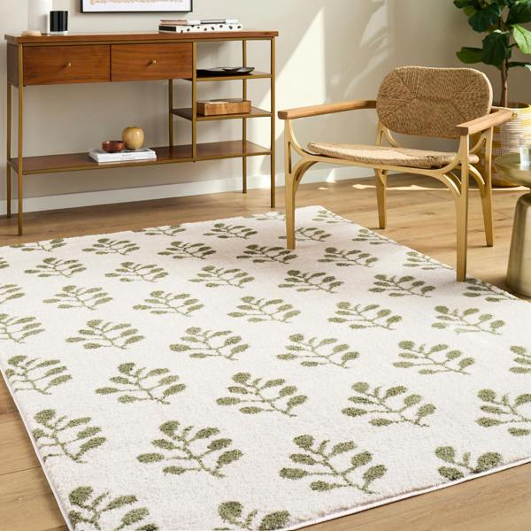 Livabliss Tivoli-Washable Cream Green Modern High Pile Rug