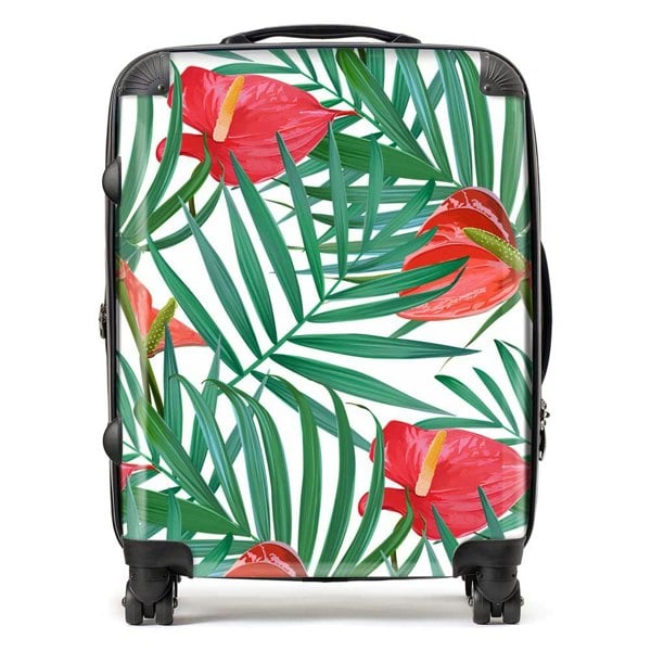 Warren Reed Tropical Flowers And Palm Leaves Suitcase