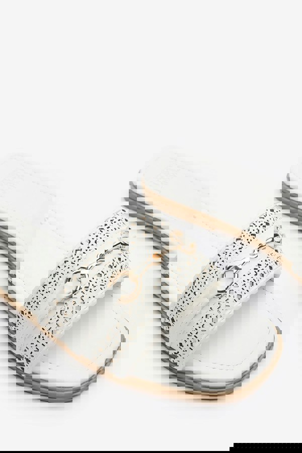 Where's That From Mackenzie White Sliders With Geometric Strap And Metal Detail
