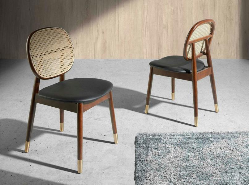 Angel Cerdá Rattan and Black Leatherette Chair 4093