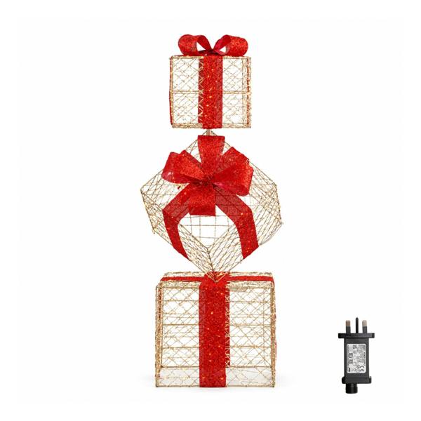 Samuel Alexander 96cm Gold Light Up Christmas Parcel Stack with 500 Warm White LEDs & Timer
