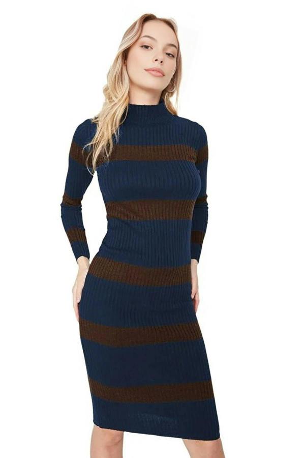 WOVCOR Midi Knit Striped Dress