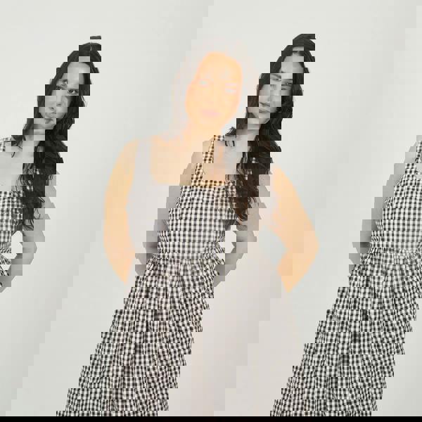 Brave Soul Burgundy Plus Check Sleeveless Dress With Shirred Back - Burgundy Image 3