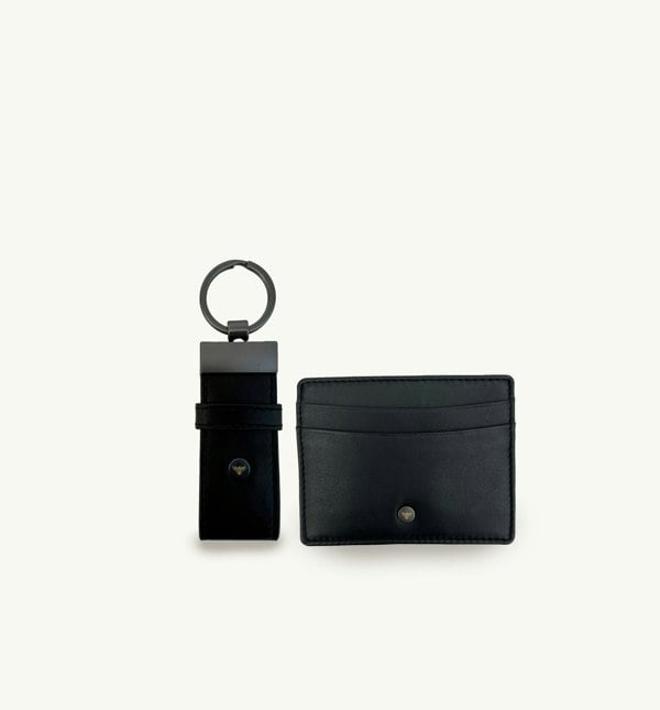 Apatchy London Black Leather Loop Keyring and Cardholder Gift Set