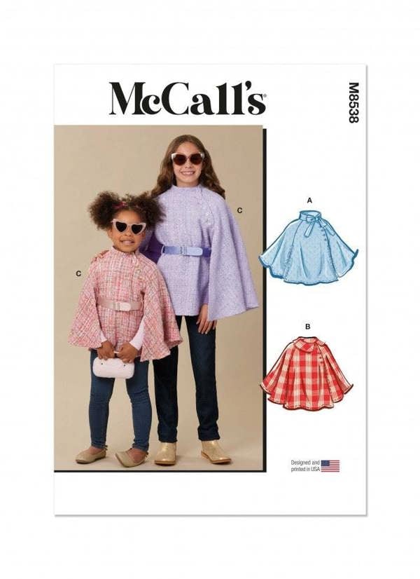 McCalls 8538 Paper Sewing Pattern – Kids' Cape, Easy