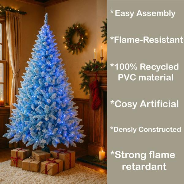 4ft to 8ft Pre-Lit Blue Flocked Christmas Trees with Blue LED Lights and Snowy Finish image 4