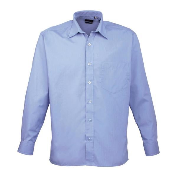 Premier Mens Poplin Long-Sleeved Shirt - Mid Blue