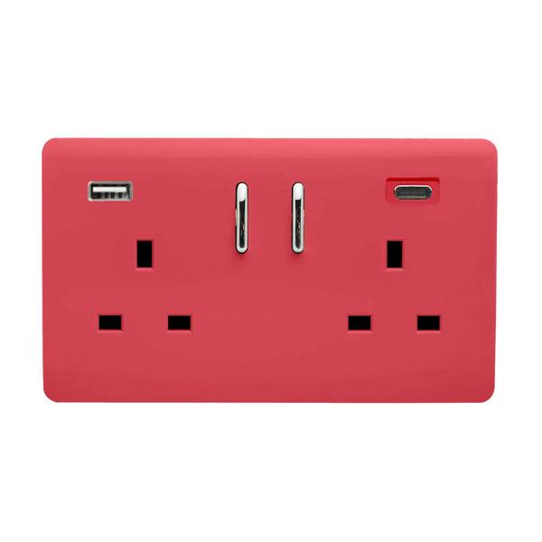Trendi Switch 2 Gang USB 45W Type A & C USB Plug Socket in Strawberry