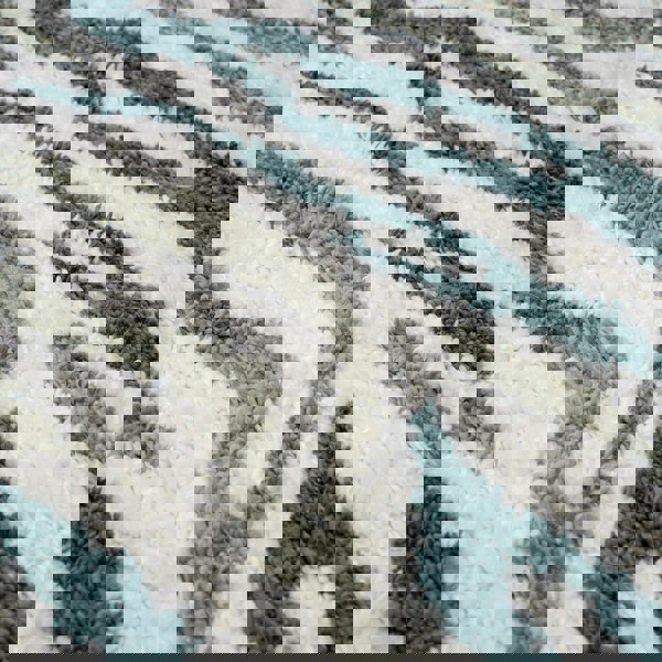 Moodi Shaggy Green Rug, abstract design, 30 mm plush pile | THE RUGS