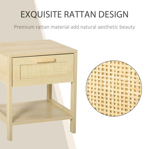 Wyld Haus Tafa Natural Wood Bedside Table With Rattan Drawer And Open Storage Shelf