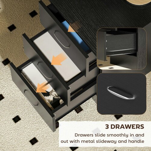 Wyld Haus Tonosa 120cm Wooden Black Study Desk With 3 Shelves And 3 Drawers