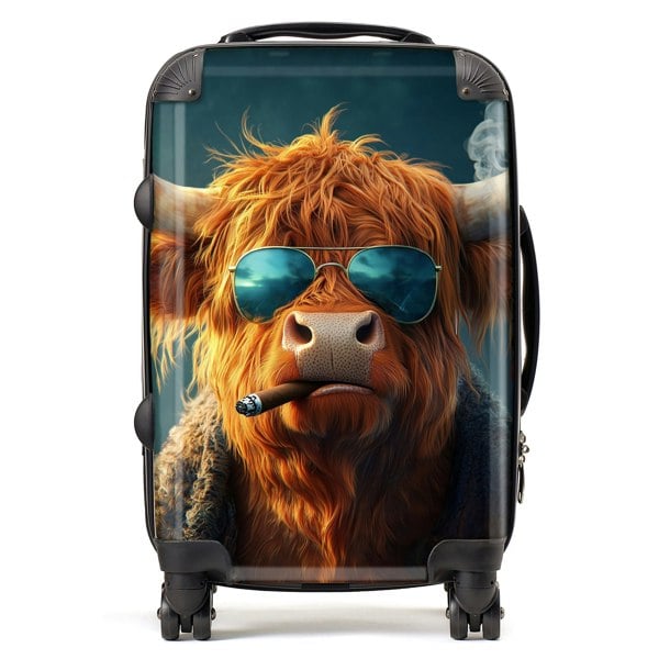 Warren Reed Highland Cow With Glasses Suitcase