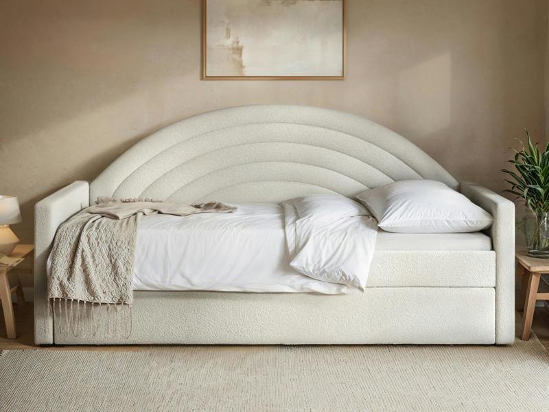 Noa Rainbow Day Bed with Trundle Beige Teddy Fabric