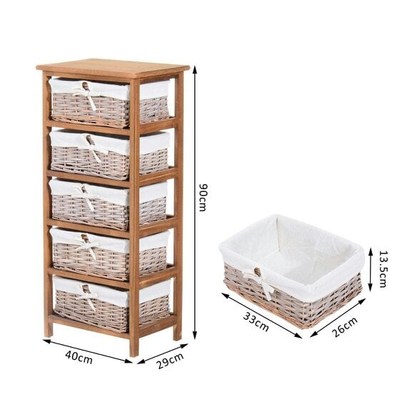 Wyld Haus Yorila Wood Natural Finish 5 Drawer Dresser With Wicker Baskets