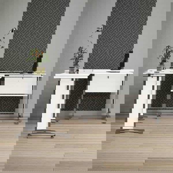 Furniture To Go Prima Desk 120 cm in White with Silver grey steel legs