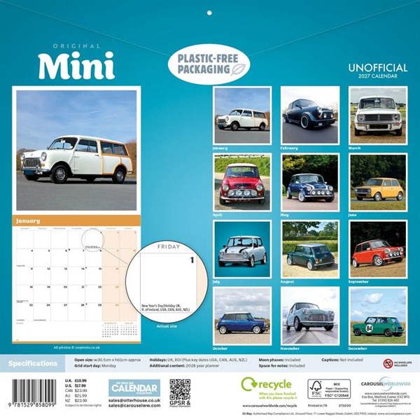 The Original Mini Unofficial Calendar 2027, Wall Calendars, Month To View, Transport, Gift