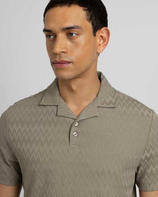 Steel & Jelly Beckton - Zigzag Textured Polo Shirt