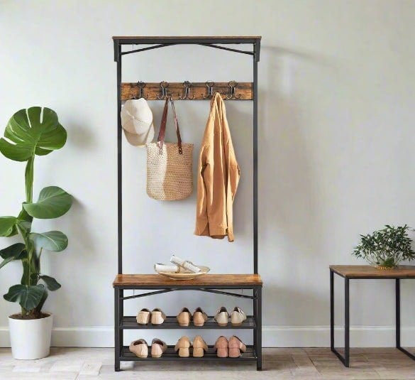 Modcraft Industrial Coat Rack with Bench and Shoe Rack